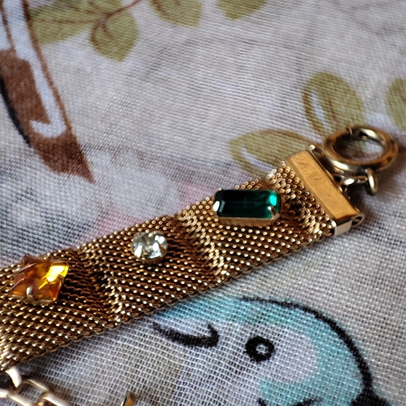 Unsigned Hobe? Mesh Prong Set Gold Tone Mesh Necklace and Bracelet Vintage EUC - Picture 7 of 11